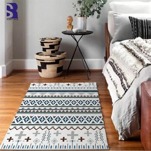 SunnyRain 1-piece Fleece Print Geometric Bohemia Living Room Carpet Bedroom Rugs Kitchen Rug Washable Mats