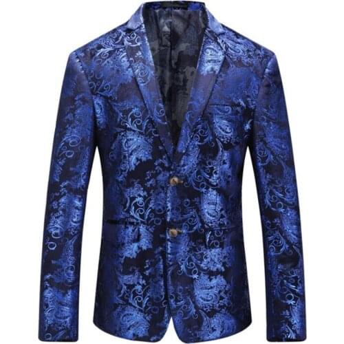 Explosive blue jacket mens suit printing clothes single row two buttons dress traje de hombre para boda trajes hombre мужские