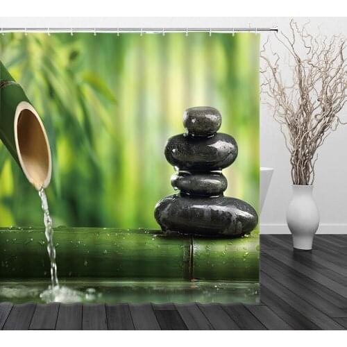 Landscape Shower Curtains Natural Scenery Stone Bamboo Water 3D Waterproof Bathroom Decor Home Bathtub Polyester Curtain Set