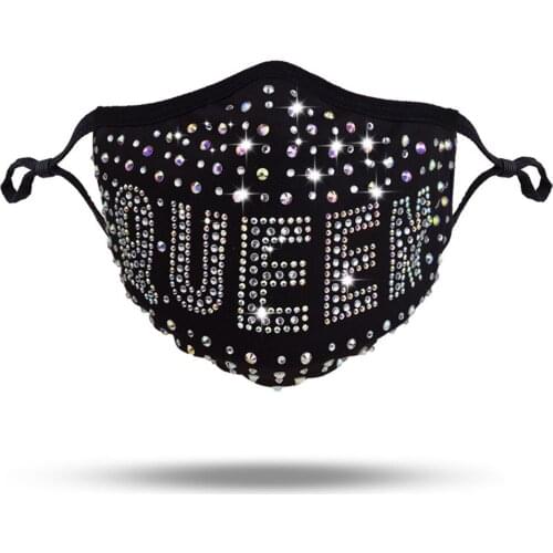 INS Fashion Black Letter QUEEN BOSS Rhinestone Mask Decoration Face Jewelry for Women Crystal Cover Face Accessories Bling Masks