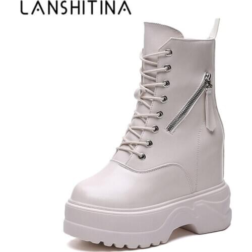 2020 Autumn High Platform Boots 11CM High Heels Women Thick Sole Ankle Shoes Leather Wedge Sneakers Keep Warm Winter Fur Boots