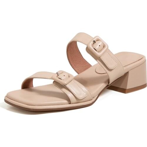 EGTPINAOP Summer For Women Sandals Casual Flip Flops For On Heels Leather Shoes Square Head Thick Heel Womens Slippers