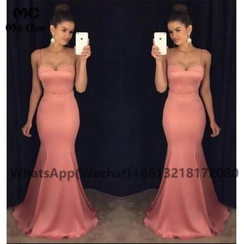 Watermelon 2021 Mermaid Evening Prom Dresses Long Spaghetti Straps Womens Evening Dress Hard Satin Prom Dress