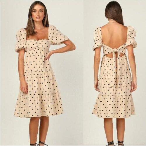 2021 summer new style dress fashion polka dot halter bow long puff sleeve womens dress