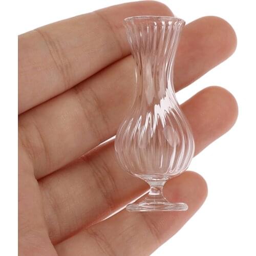 1PC 1:12 Dollhouse Miniature Transparent Glass Vase Model Doll House Flowerpot Vase For Dollhouse Decoration
