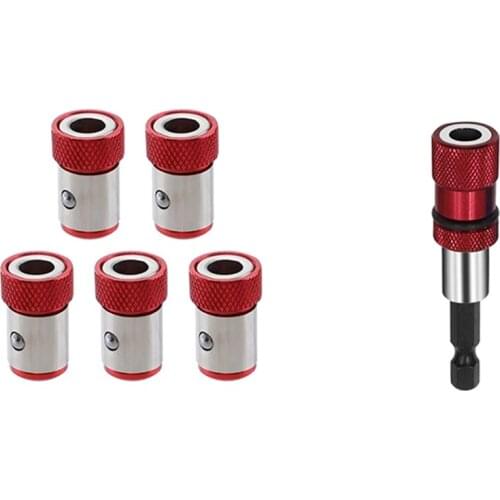 1 Pcs 1/4 Hex Shank Electric Drill Magnetic Screwdriver Bit Holder Tool & 5Pcs Magnetic Ring Screw Catcher Holder