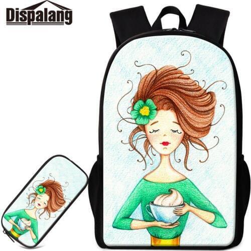 2 Pieces in 1 Set Schoolbag Design Printed on Backpacks for Girls Personalized Branded Knapsack at Lowest Price with Pen Case