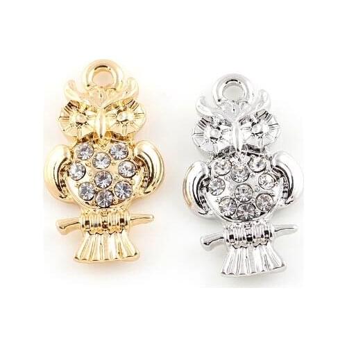 20PCS/lot 14x25mm (Gold,Silver Color) Animal Owl Pendant Charms DIY Accessory Fit For Floating Locket Jewelrys Making