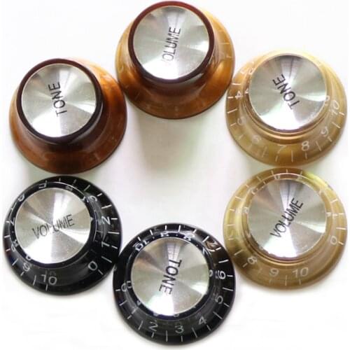 Sell Free Shipping Guitar parts 4pcs/pack guitar knobs black color mirror top guitar knobs 2 Volume 2 Tone control knobs