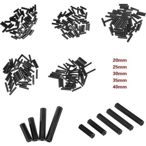 50Pcs M3NH12 Black Hex Nylon Standoff Spacer Column Flat Head Double Pass Nylon Plastic Spacing Screws