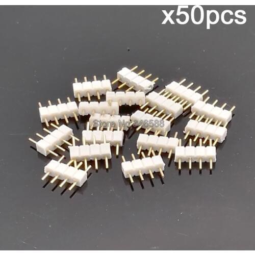 50pcs/lot 10mm 4-Pin 4Pins Male to Male Plug RGB Connector, 4 Pin White Color Needle Insert for 3528 and 5050 RGB LED Strips