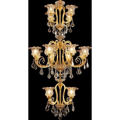 Free Shipping Brass Chandelier Light Decora Copper Lustres D90cm H160cm Lampara de techo Hotel Lobby Home Staircase Lighting