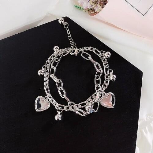 Heart Metal Charm Bracelets Hand Accessories Women Jewelry 2-layers Fashion Korean Charm Bracelet Bangle Chains Gifts