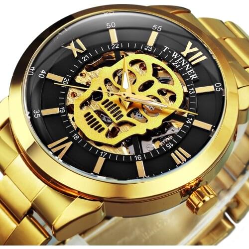 WINNER Top Brand Luxury Skull Watch Men Skeleton Auto Mechanical Stainless Steel Strap Fashion Mens Watches Top Brand Luxury