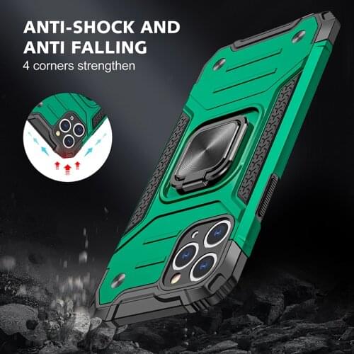 With Finger Ring Phone Case For iPhone 12mini 11Pro max xr 6s 8plus Shockproof Armor Bracket Anti-Fall Cover Silicon Bumper Case