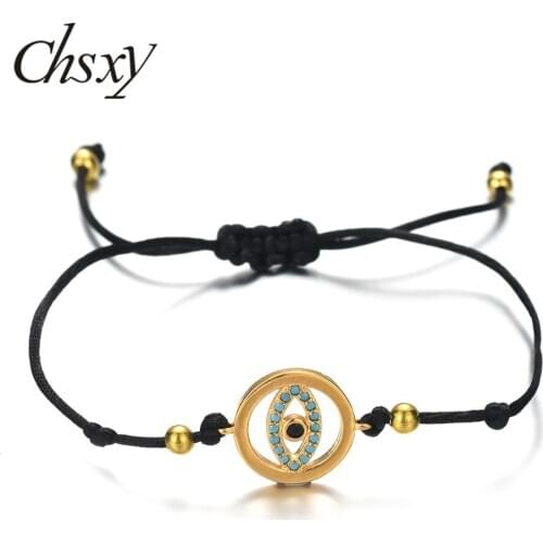 CHSXY Turkish Evil Eye Cubic Zirconia Charm Bracelet Hand-woven Rope Lucky Red String Bracelet Bring You Lucky Peaceful Talisman