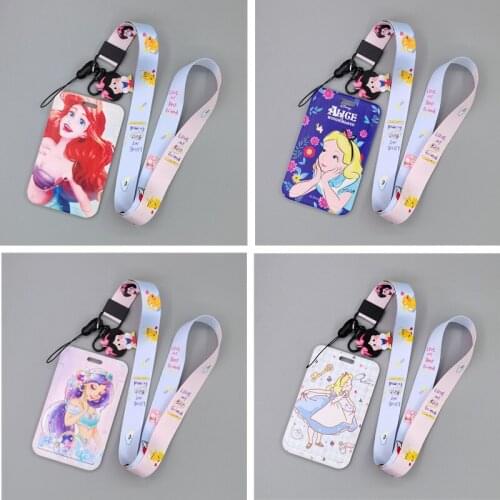 Disney Cartoon Princess Card Holder Movie Frozen Elsa Anna Pvc Student Campus Card Cover Women Hanging Neck Bag ID Card Holder