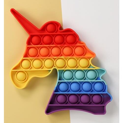 Unicorn Rainbow Push Bubble Fidget SensoryToy Autism Special Fidget Squeeze Funny Stress Reliever kids Toys Keychain