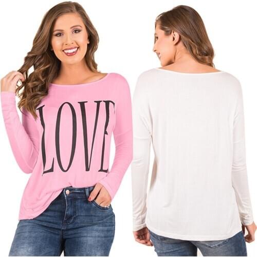 European and American fashion spring and autumn fashion LOVE letters printed long-sleeved crew neck T-shirt