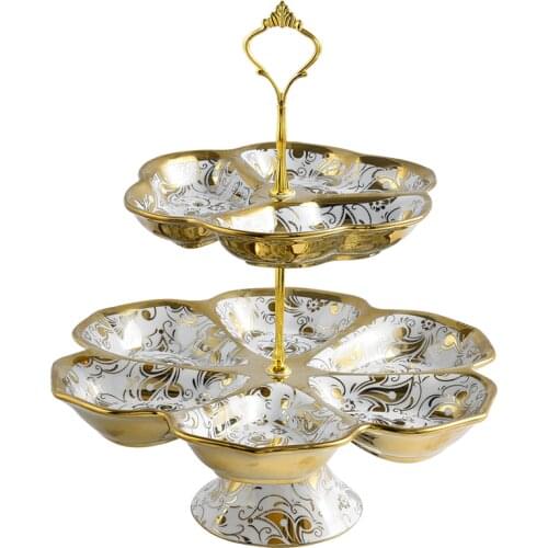 European ceramic gold inlaid double fruit plate snack cake plate candy plate ceramic tableware decorative dessert display tray