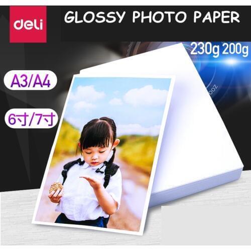 20sheets/Lot Deli Glossy photo paper A4(210x297mm) A3(297x420mm) 200g 230g Photo paper color ink jet paper