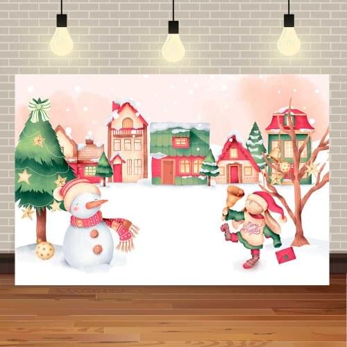 Seekpro Merry Christmas Winter Snow Watercolor Family Animal Party Tree Customized Photo Backdrop Photography Background