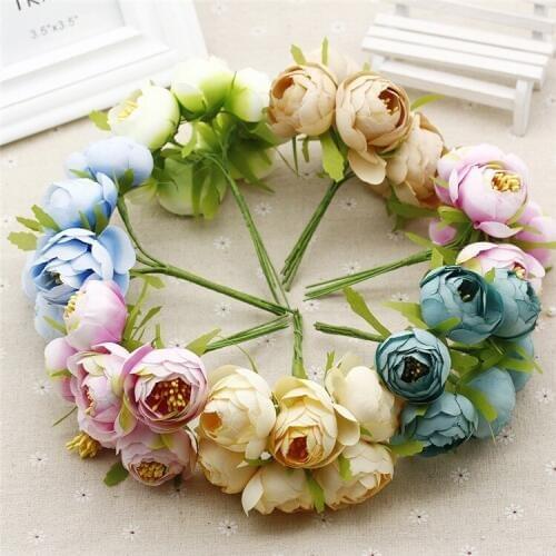 Hot 6pcs/bunch 4.5 cm Silk Tea Rose Flower bag Stamen artificial flowers simulation DIY Gift Box Scrapbooking Wedding Decoration