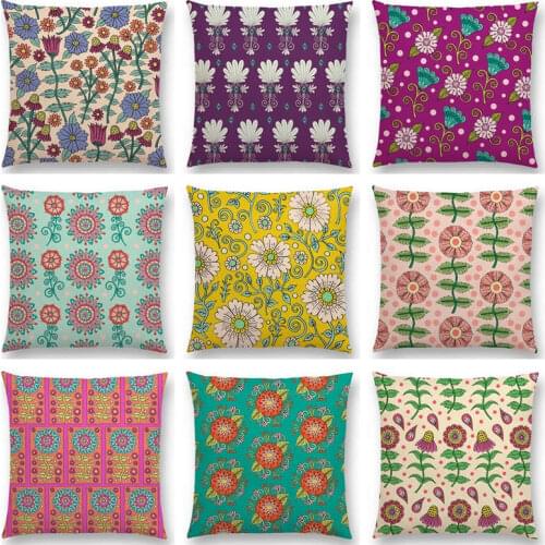 Hot Sale Boho Colorful Plants Leaf Rainbow Flowers Blossom Paisley Floral Garden Frost Pattern Mandala Cushion Sofa Throw Pillow