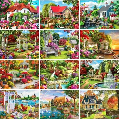 HUACAN Full Square Round Drill Diamond Embroidery Landscape House Craft Kit Diamond Painting Garden Handicraft Decor For Home