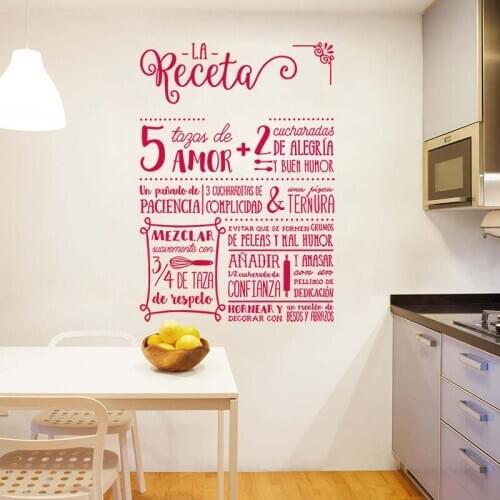 Spanish Quotes Decal La Receta Design Vinyl Art Sticker Mural Art Wallpaper Kitchen Home Decor House Decoration Poster E444