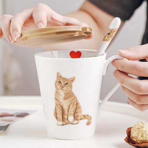 Orange Tabby Cat Creative Adorable Alien Cat Cute Cat Ceramic Printing Mug Breakfast Cup Microwave Oven Suitable