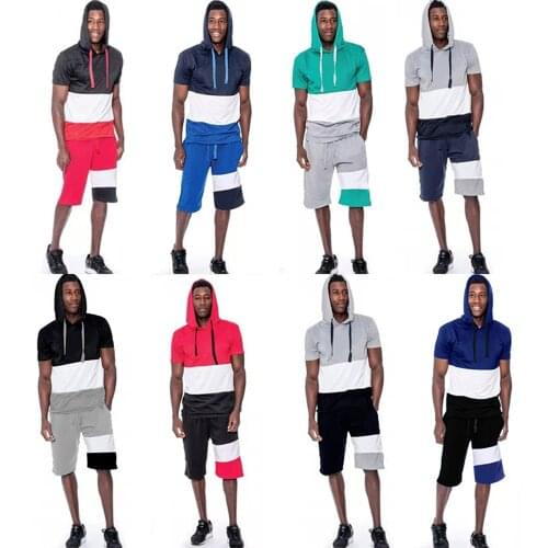 New Tracksuit+Shorts Mens Sets Summer 2 Piece Jogging Fitness Suit Sporting Casual Short Sleeve Fashion Patchwork Male Clothing