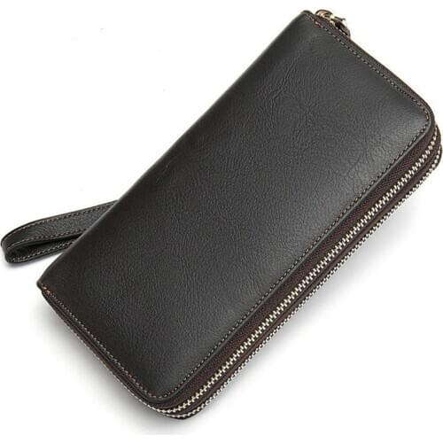 Leather Wallet for Men New Mens Wallet Long Leather Wallet Oil Wax Leather Retro Zipper Coin Purse Card Holder for Men