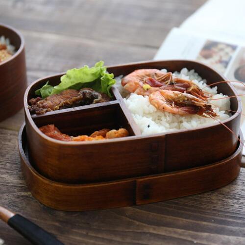Natural Wooden Lunch Box Bento Food Container Travel School Camping Tableware Single Layer Ash Mangosteen Bento Box