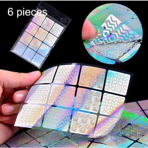 12 Sheets/Pack Laser Nail Vinyls Hollow Irregular Grid Sticker Nail Art Manicure Stencils DIY Craft Polish Stamping Tool