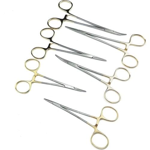 Medical Stainless Steel Gold Handle Micro Hemostatic Forceps Beauty Plastic Double Eyelid Microtool Straight Elbow