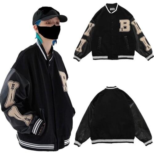 Men Autumn High Street Hiphop Flocking Baseball Uniform Couple Baseball Jacket Women Hiphop Streetwear Stitching Coat Unisex -40
