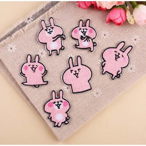 50pcs/Lot Embroidery Patches Letters Clothing Decoration Accessories Rabbit Pink Animal Diy Iron Heat Transfer Applique