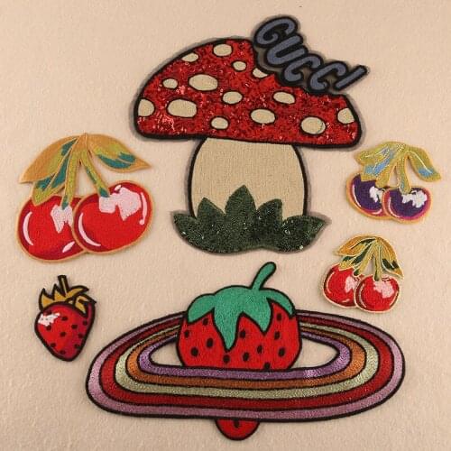 50pcs/Lot Embroidery Patches Letters Clothing Decoration Accessories Strawberry Cherry Mushroom Diy Iron Heat Transfer Applique