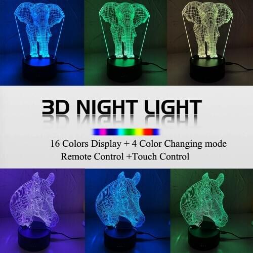 3D Animal Night Light 3D Illusion Lamp 7 Color Change Decor Lamp with Remote Control Best Gift for Boys Girls