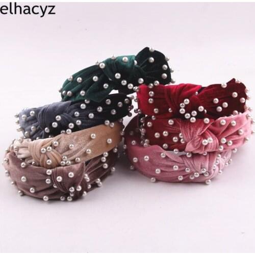 7pcs/lot Velvet Pearl Hairband For Woman Elegant Headband Girls Hair Hoop Women Hair Accessories Headwear Bezel Hair Band Turban