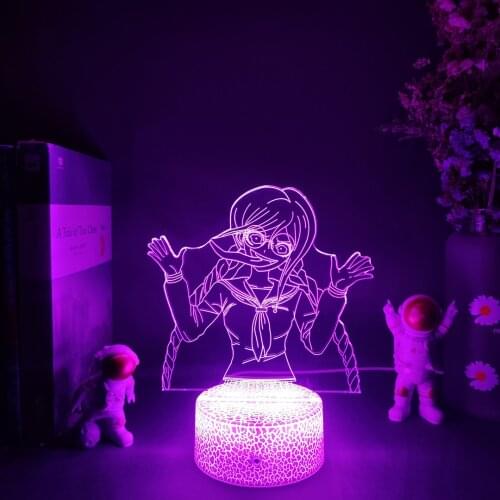 Danganronpa Toko Fukawa Figurine Gaming Room Desktop Setup Lamp Video Anime Character Silhouettes LED Sensor Lights 3D Illusion