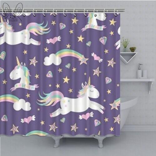 Popular Unicorn Bathroom Curtain Cartoon Kids Waterproof Polyester Fabric Bath Shower Curtain Home Decor Shower Sets