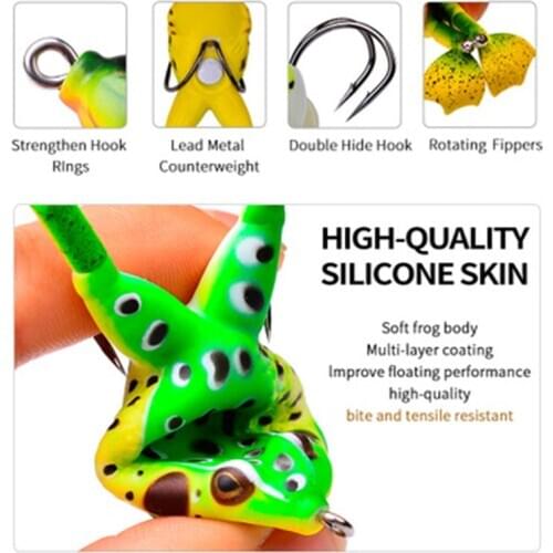 PRO BEROS Double Propelliers Frogs Lures Soft Bait 9.5cm Black Fish 12 Colors Bionic Decoy Baits Double Hide Hook Fishing Lures