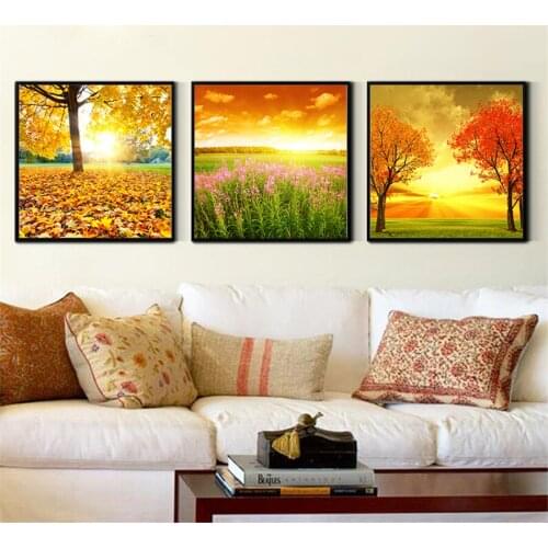Nature Landscape Sunset Beautiful Scenery Autumn Tree Posters and Prints Tree Canvas Painting on Wall for Living Room Decoration