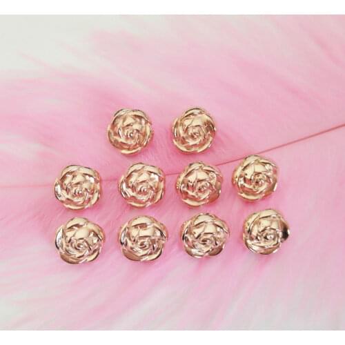 30pcs/lot Golden Rose Flower Button Sewing-On One-Hole Metal Buttons For Clothes Bag Fashion Craft DIY Decoration Beautiful 12mm