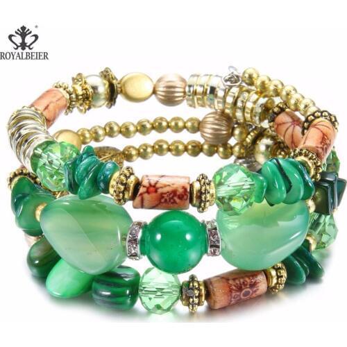 RoyalBeier Beads Natural Stone Multilayer Retro Pure Natural Stone Pine Winding Bracelet Chakra Stones Bracelet Bohemia Pulsera