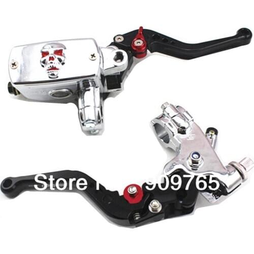 Pair 7/8" 22mm Handlebar Skull CNC Hand Control Reservoir Brake Clutch Levers For Honda Yamaha Kawasaki Suzuki KtN Motorcycle