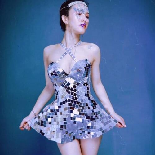 Sexy stage dance costume Sparkly mirror dress Women stage performance concert nightclub party bar DJ ds GOGO Clothing