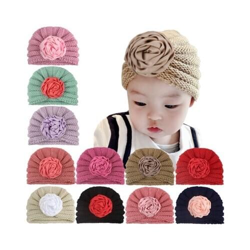 Lovely Flower Baby Hat Soft Baby Girl Hat Turban Infant Toddler Newborn Baby Cap Bonnet Headwraps Childrens knitted hat